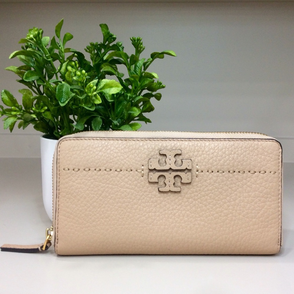 Authentic Tory Burch McGraw Zip Continental Wallet Devon Sand